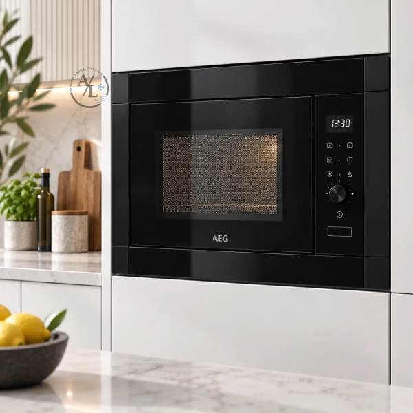 AEG MSB2057D-B black built-in microwave with grill in modern kitchen