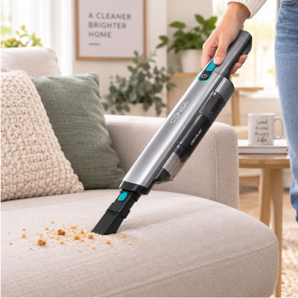 Cecotec cordless handheld vacuum cleaner cleaning sofa upholstery