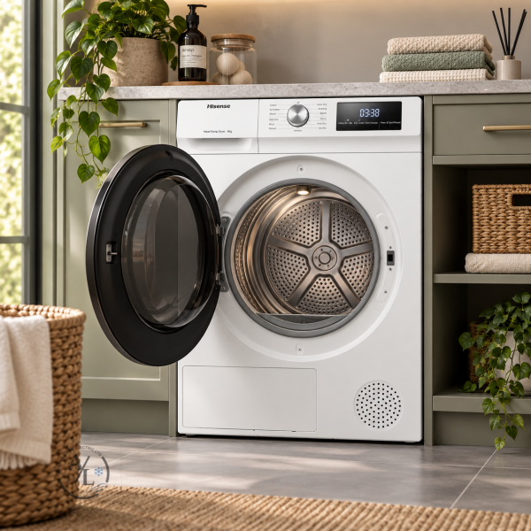 Hisense 9kg heat pump dryer with open door
