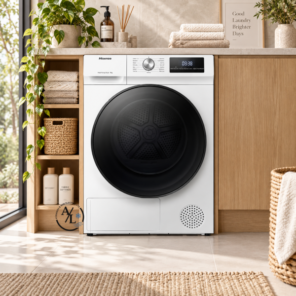 Hisense DHQA902U tumble dryer in modern laundry room