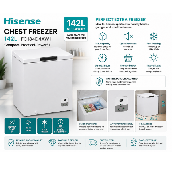 Hisense 142L Compact Chest Freezer FC184D4AW1