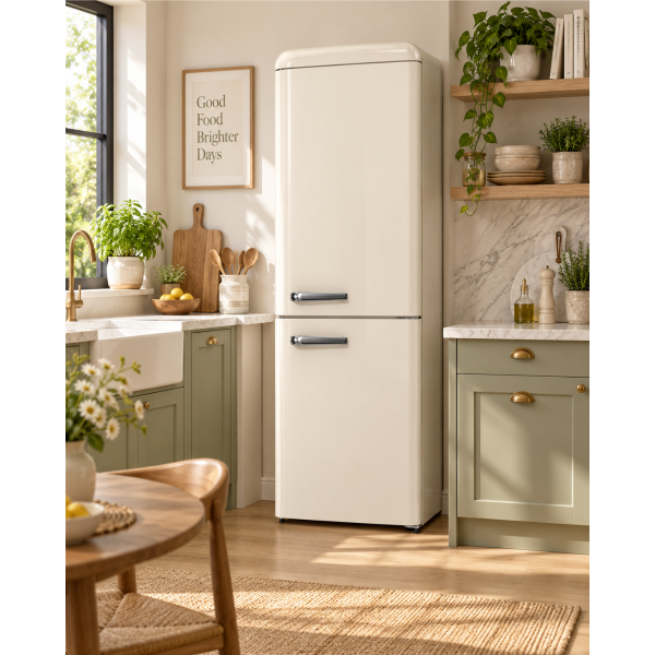Hisense RB390N4RYD Retro Fridge Freezer 300L in modern kitchen