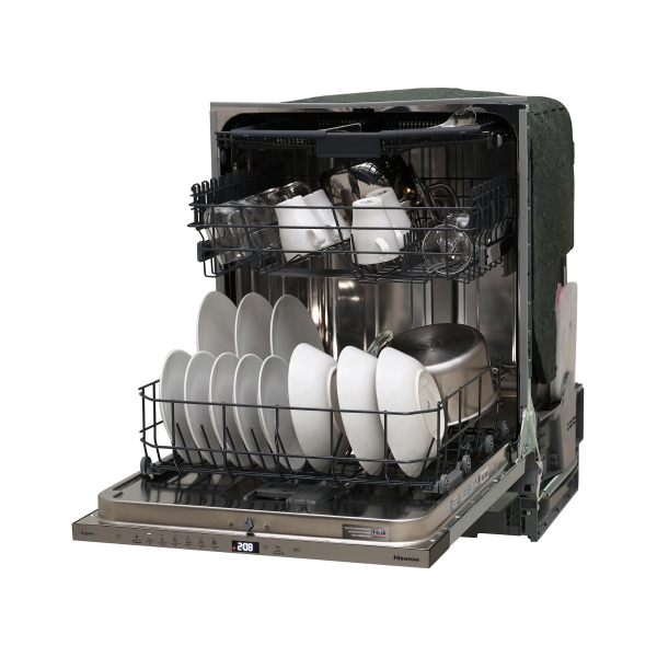 Hisense-HV643D90-Fully-Integrated-Dishwasher-14-Place-with-dishes-and-plates-loaded-in-racks.