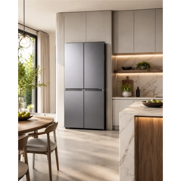 Hisense RQ758N4SBSE 4-Door Refrigerator 609L – Inox in modern kitchen Kyriakos Electric