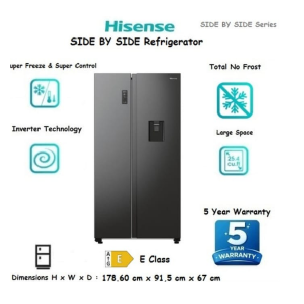 Hisense-RS711N4WFE-side-by-side-refrigerator-features-No-Frost-inverter-technology-547L-black-Cyprus