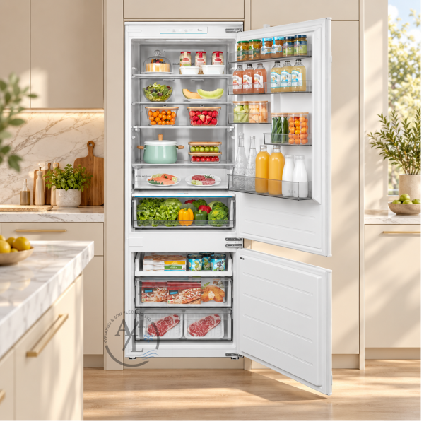 Built-In Refrigerator 403L Total No Frost Midea MDRE554FGD01 in beige kithen in Cyprus