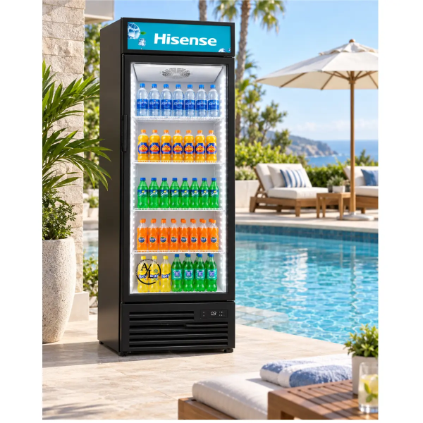 Hisense CPC381N7ABD 380L commercial display fridge in restaurant