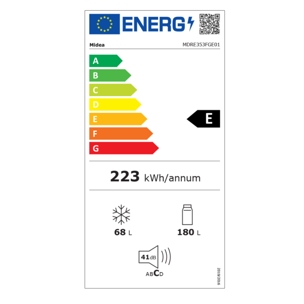 Midea-MDRE353FGE01-energy-label-E-class-223-kWh-per-year.