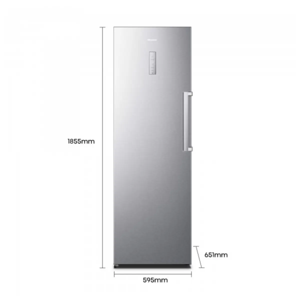 Hisense FV354N4BIE 274L Inox Upright Freezer Angled View