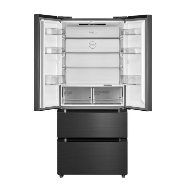 Midea MDRF692FIC45 4-door refrigerator interior with No Frost and Wi-Fi