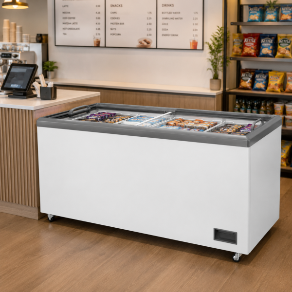 Midea 716L Commercial Chest Showcase Freezer MDRZ951FGF21EU in cafeteria Cyprus