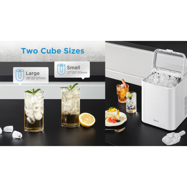 Midea ice maker with two cube sizes large and small ice cubes
