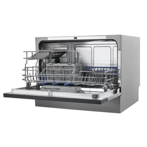 Midea MTD55S400X-CYP silver compact dishwasher open door interior