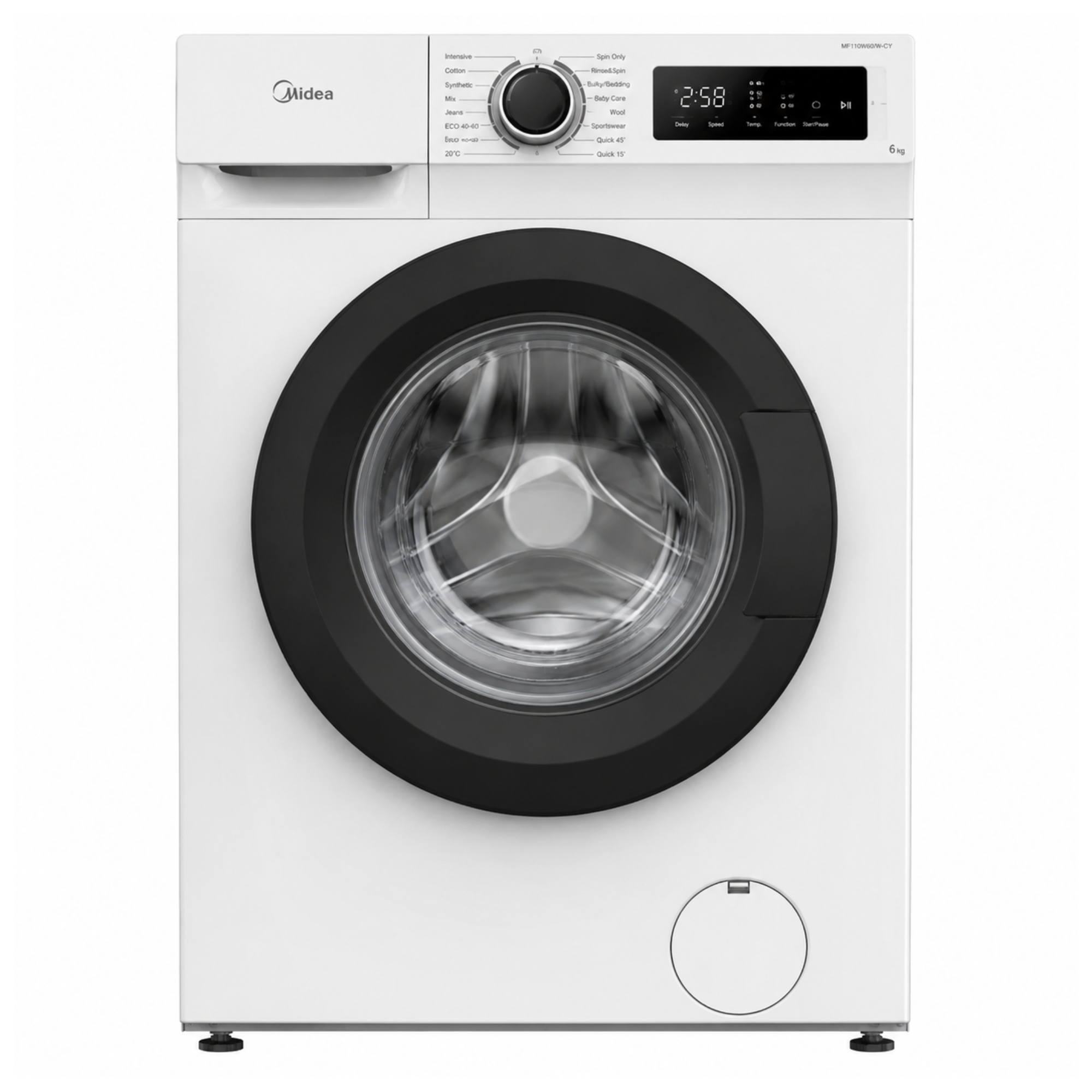 Midea Washing Machine 6kg 1000rpm White MF110W60_W-CY front view
