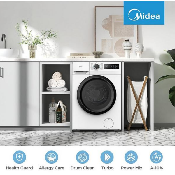 Midea white washing machine for family laundry