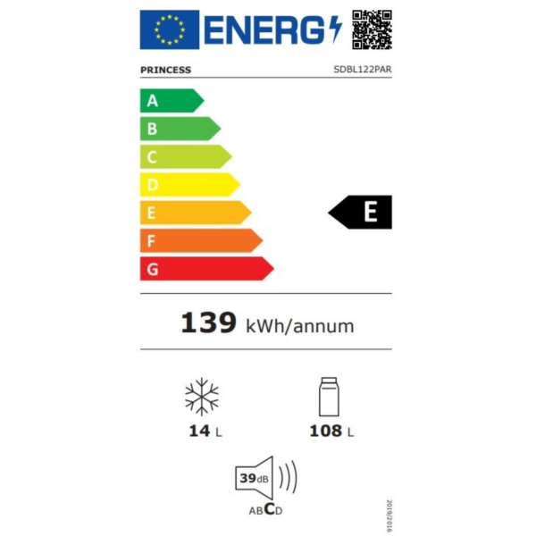 Princess 122L single door fridge black SDBL122PAR energy label