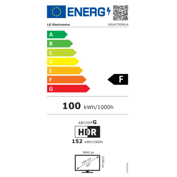 65 inch LG UHD AI UA75 4K Smart TV energy label