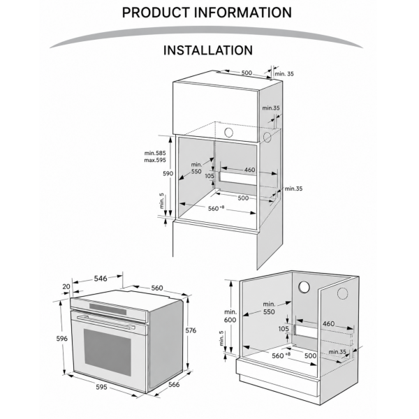 Dark Inox Built-In Oven 72L Midea – 7NM30T0E product installation