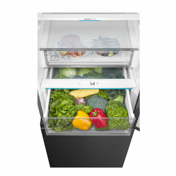 Midea Space Master 442L Fridge Freezer – Dark Inox MDRB600MIC45P places for vegetables