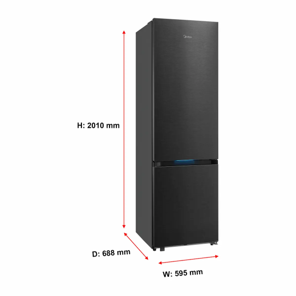 Midea Space Master 442L Fridge Freezer – Dark Inox MDRB600MIC45P size