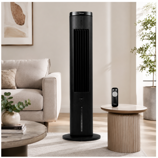 Midea black air cooler with 60 degree oscillation