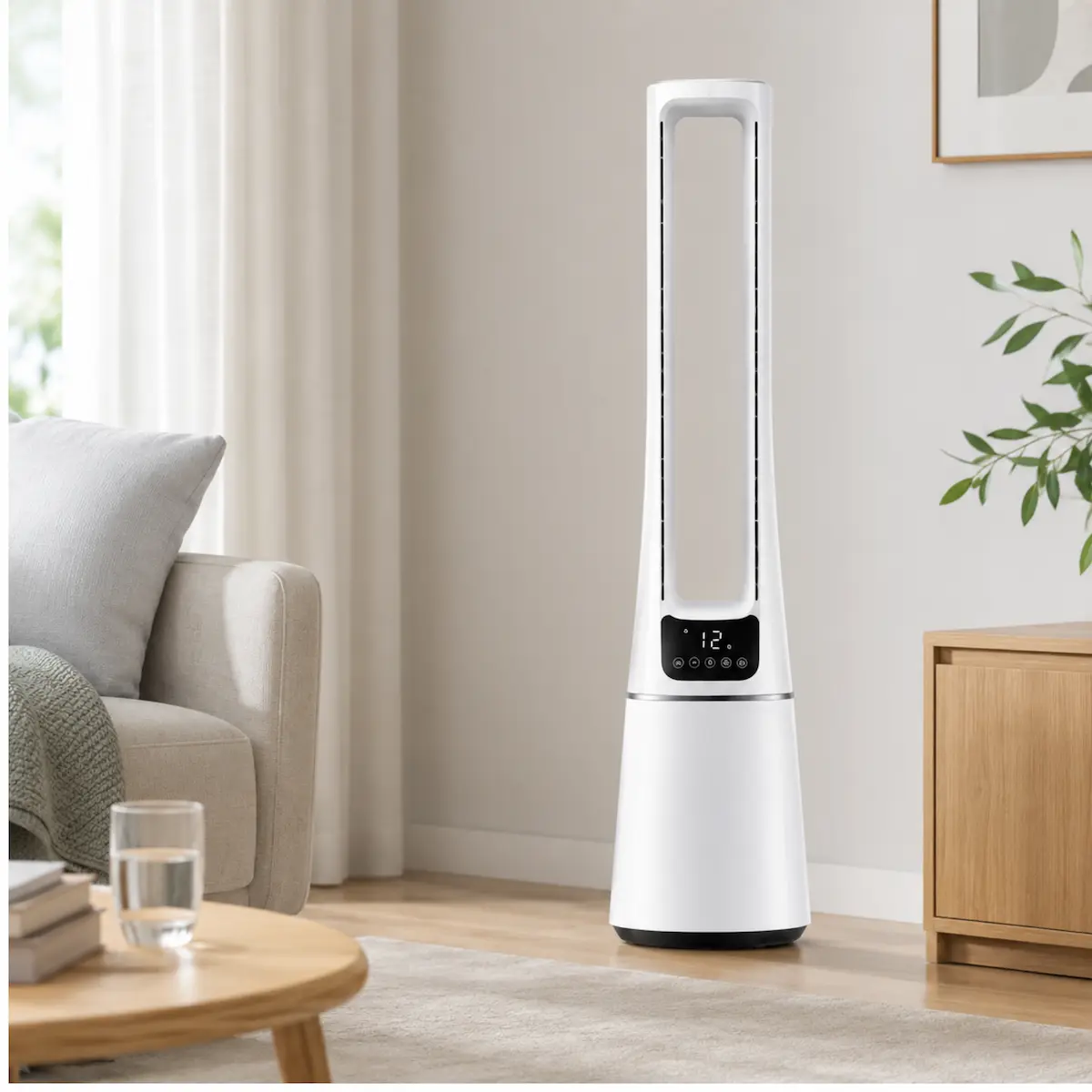 Midea bladeless fan with HEPA H13 air purifier in the room