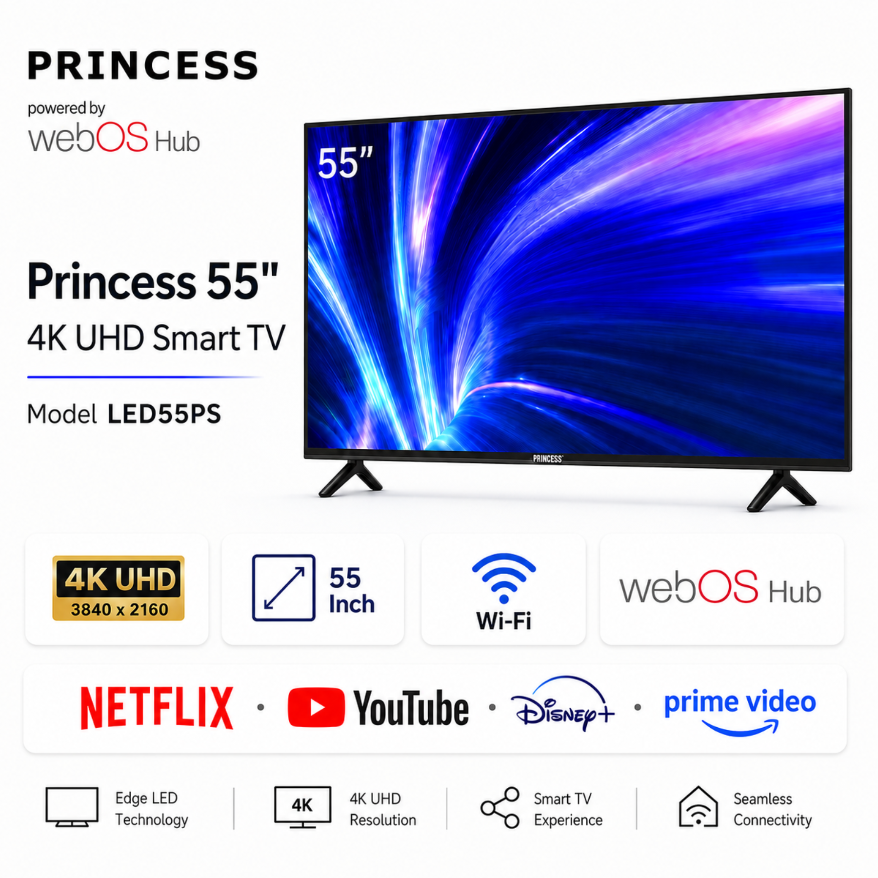 Princess 55" 4K UHD QLED Smart TV – LED55PS