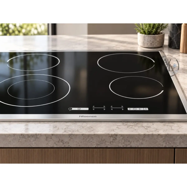 Hisense E6432X ceramic hob inox perimeter frame detail Kyriakos Electric
