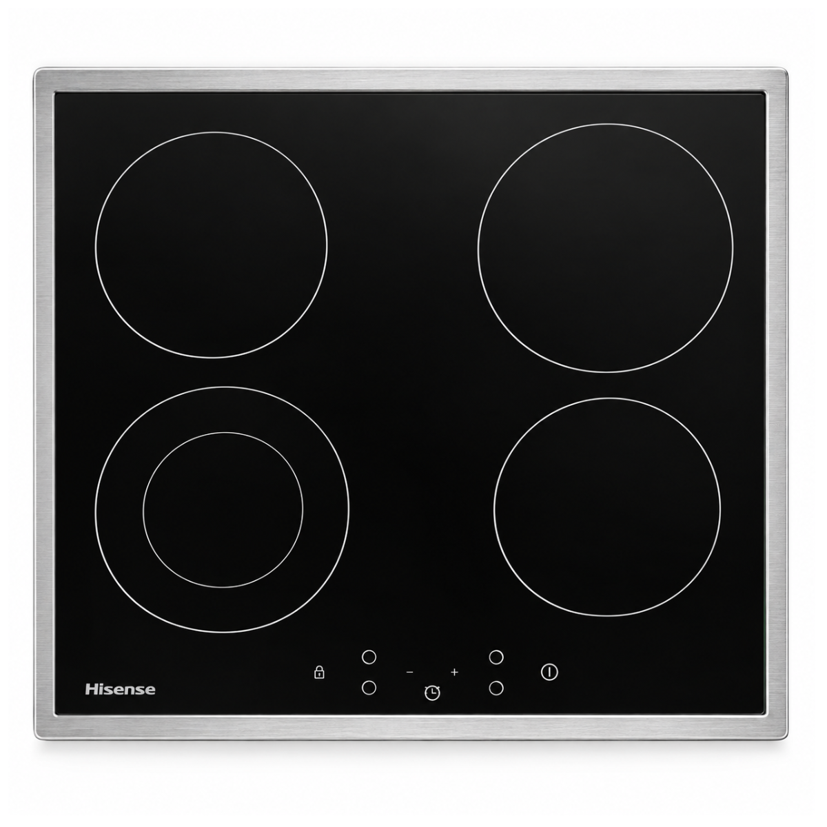Hisense E6432X ceramic hob installed in modern kitchen island front view Hisense E6432X ceramic hob installed in modern kitchen island front view