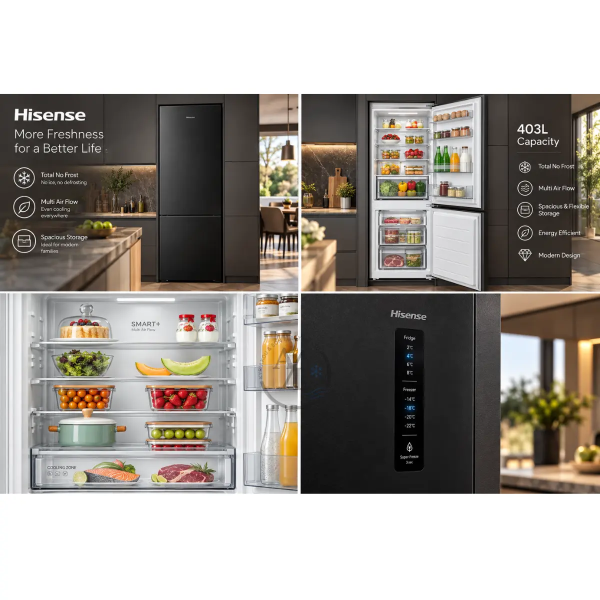 Hisense RB435N4BFE Fridge Freezer 336L Total No Frost – Black - Image 3