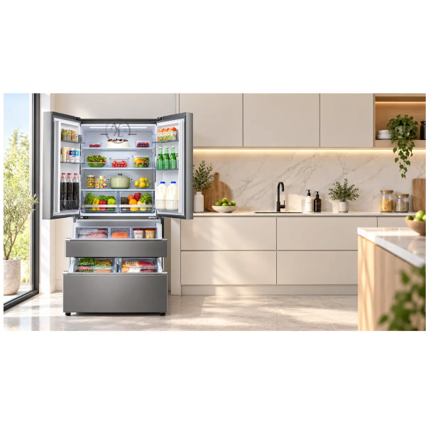 Hisense RF749N4WIF French Door Refrigerator in Modern Kitchen Cyprus