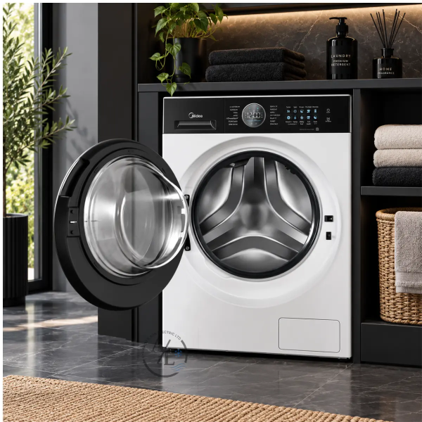 Midea MF210W100BA30_W-CY washing machine in modern laundry room