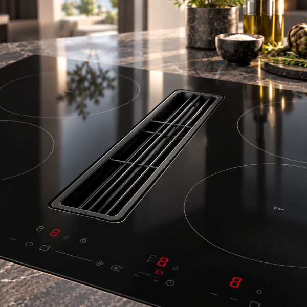 Midea 6F7488G427Y 4-zone induction hob with integrated extractor in modern kitchen island