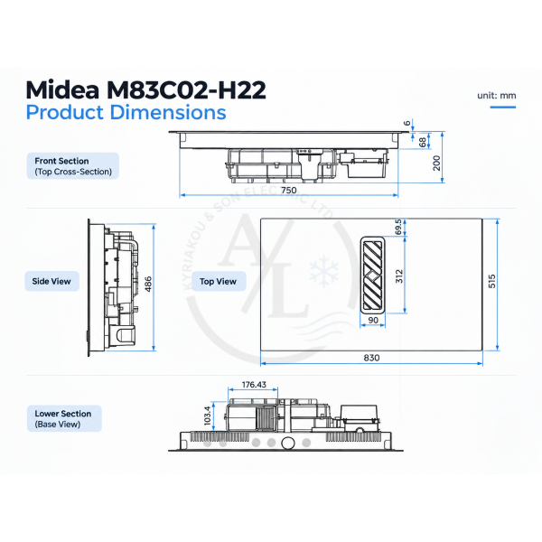 Midea M83C02-H22 induction hob with integrated extractor hood 80cm Product Dimensions