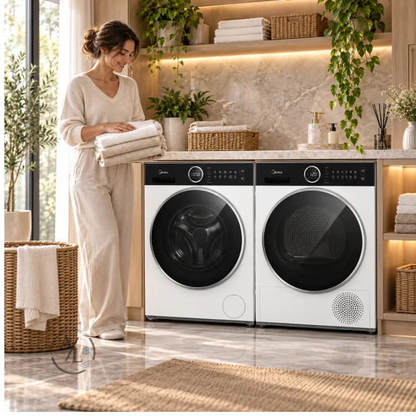 Midea MF210W100BA30_W-CY washing machine in modern laundry room